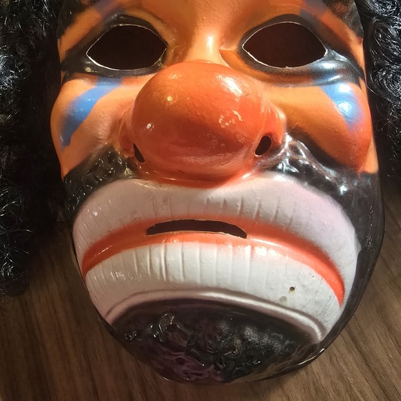 Vintage Ben Cooper Sad Clown Plastic Halloween Mask Black Hair‎ SEE PHOTOS - Picture 13 of 13